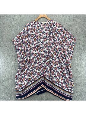 LOFT Top Womens One Size Pink Multi Floral Modal Kimono Cap Sleeve Open Flowy